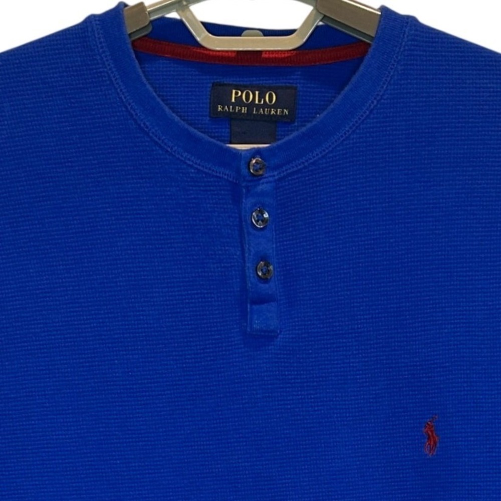 Polo Ralph Lauren Henley Large Men's Blue Long Sleeve Waffle Knit Thermal Shirt